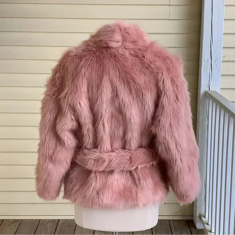 Eva Mendes NY&C Faux Fur Coat Jacket Pink Womens Size XS /S Small Barbiecore Lux - Picture 6 of 10